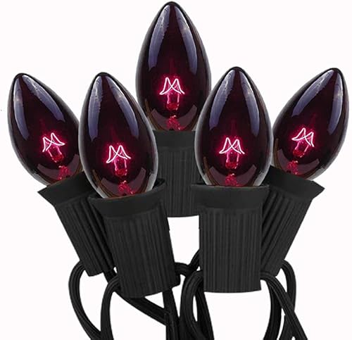 Miniatura 33 de C7 Luces de Navidad rojas y verdes de 25 pies para decoración de Navidad al aire libre con 27 bombillas de cerámica rojas y verdes, luces de Navidad