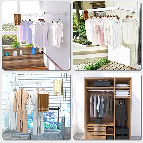 Kelisiting Retractable Clothes Drying Rack,3 Fold White Laundry Drying Rack,Wall Mounted Clothes Hanger,Space Saver,Foldable Durable,For Balcony,Laundry,Bathroom,Patio,Apartment,Dormitory #TOP4