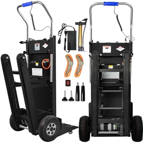 Elektrische Sackkarre mit Gummiketten, 1250W Elektrische Treppensteiger mit Treppen & Abstiege, 410KG Tragfähigkeit, 3 Modus klappbare Schwerlast-Treppensteiger Sackkarre für Umzug (Schwarz+Silber)