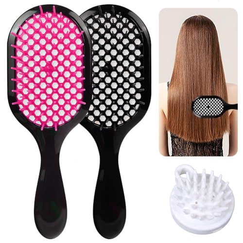Unbrush Detangling Brush, 2pcs Bautero Brush with 1 Hair Scalp Massager Shampoo Brush,Suitable for Women to Comb Curly HairPaddle
