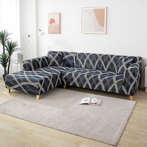 Image of HOKIPO Polyester Blend Stretchable Cushion Cover 16 inch x 16 inch, Pack of 4 (AR-4098-D18*4),Multicolor