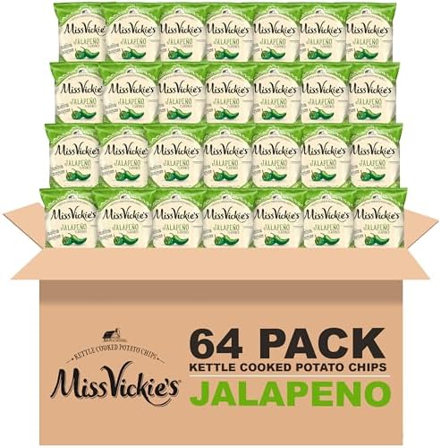 Miss Vickie's Kettle Cooked Potato Chips, Jalapeno, 1.375 Ounce (Pack of 64)