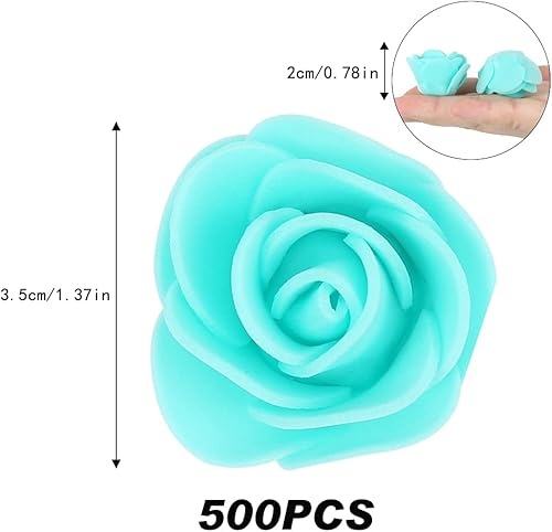 Miniatura 2 de 500 piezas de flores de espuma a granel, flores artificiales verde aguamarina, mini rosas de espuma para manualidades, ramos de boda, centros