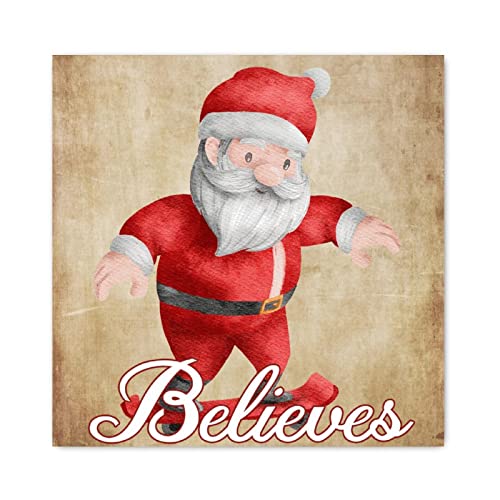 Panneau mural en bois Believes Santa de finition artisanale 40x40 cm