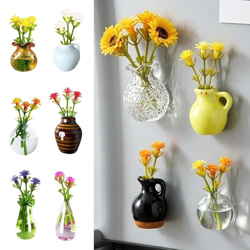 Imanes mini florero de cerámica y vidrio para pizarra y hogar 4