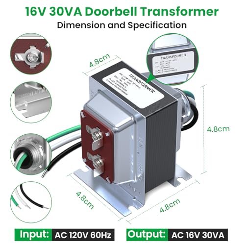 Auspow 16V 30VA Doorbell Transformer, Hardwired Video Doorbell Power Supply Compatible with Ring Video Doorbell Pro & Nest Hello, Low Voltage Door Chime Transformer