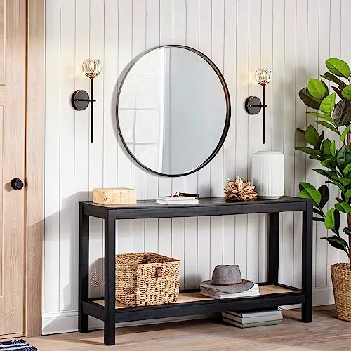Image of BOKT Mid Century Matte Black Crystal Wall Sconce Lighting Set of 2 Modern Long Metal Wall Light Set of Two 1-Light Clear Glass Wall Lamp Retro Industrial Crystal Bathroom Vanity Light Fixture