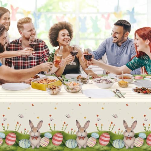 Image of Childom 3 Pack Easter Decorations Easter Tablecloths Disposable Plastic Tablecloths 54 inchx108 inch Bunny Table Cloths Rectangle Tables for Party Supplies,Holiday Table Covers for Home Dinner Outdoor Picnic