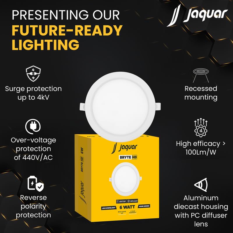 Image of Jaquar 6W Bryte Slim Downlight Warm White with Aluminum Housing Built-in Driver | High Lumens | Slim Design | 2-Year Warranty | Easy and Quick Installation | Pack of 1