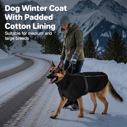 Warme Hundemäntel, wasserdichte Reflektierende Hundejacke, Winddichter Wintermantel mit Hohem Kragen Weichem Fleecefutter, Verstellbare Passform Hunde Hundemantel Für mittelgroße bis große Rassen