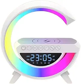 G Speaker Luminária de Mesa Rgb Caixa De Som Carregador Por Indução Despertador Rádio Relógio