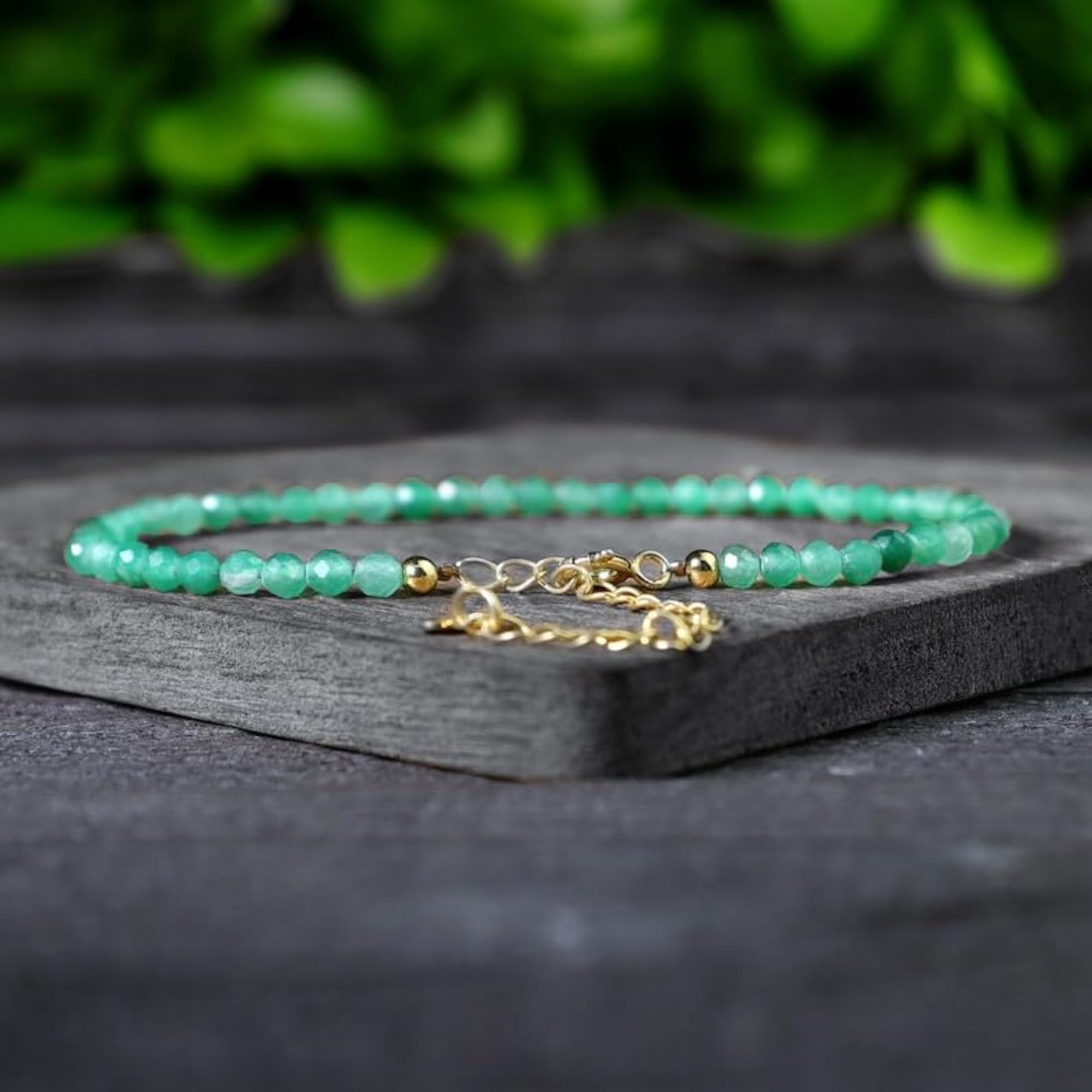 Green Aventurine Round Beaded Bracelet with Gold Lock, Adjustable