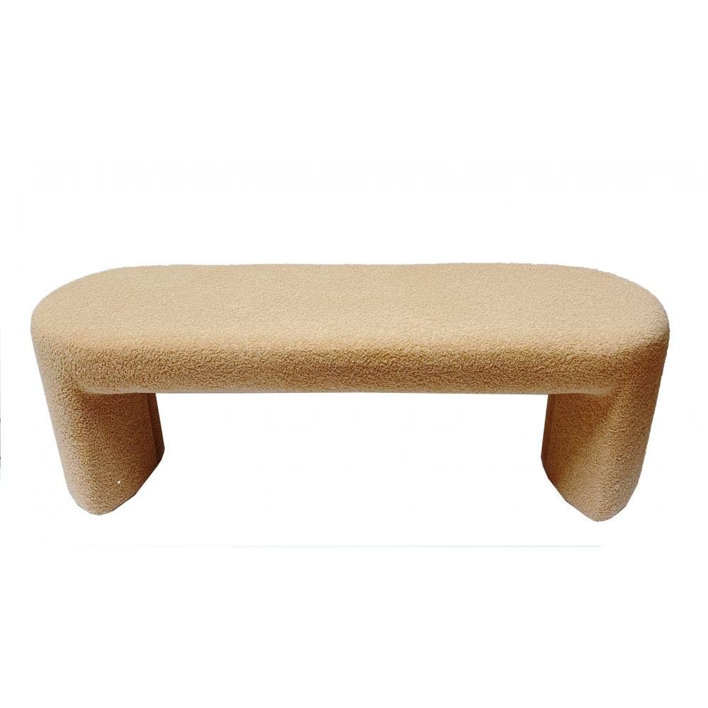 Danube Home Edlyn Boucle Fabric Bench | Bed Bench Or Footrest Pouf | Modern Design Furniture For Living Room Bedroom L 129 x W 45 x H 44 cm -Light Brown