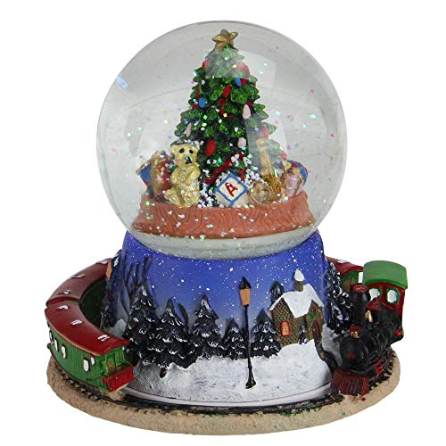 6.25" Rotating Train And Christmas Tree Musical Animated Snow Globe #TOP18