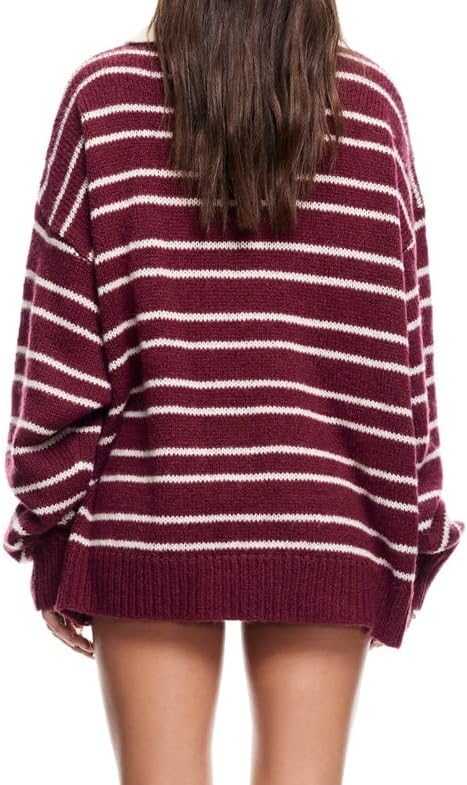 Women Y2k Rugby Polo Shirt Striped Knit Sweater Long Sleeve Collared V Neck Sweatshirt Oversized Pullover Tops - Image 5