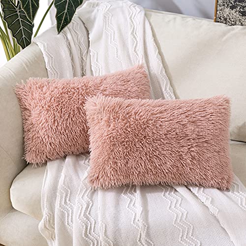 MIULEE Funda de Cojines de Pelusa Funda de Almohada de Felpa de Sofá Pelo Artificial Suave Invierno Decoracion para Cama Oficina Dormitorio Habitacion Silla Salon 2 Piezas 40x60cm Rosa Polvorienta