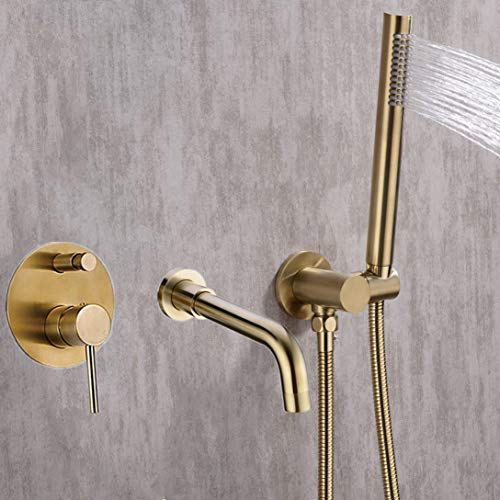 Robinets de baignoire avec valve de mélangeur 2 fonctions or brossé Lopus - 7