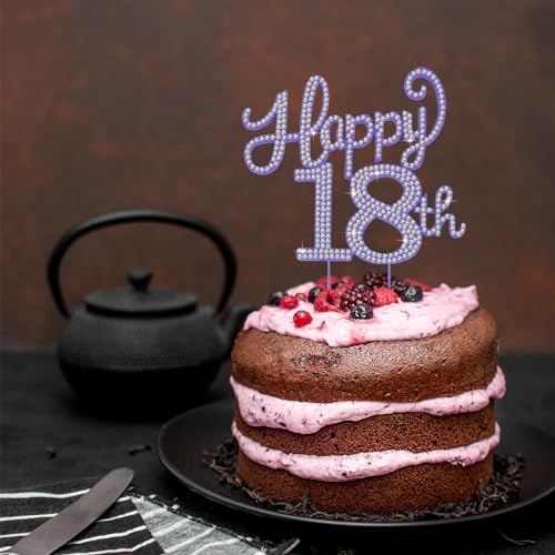 Décoration gâteau 18 ans en métal strass violets de qualité premium
