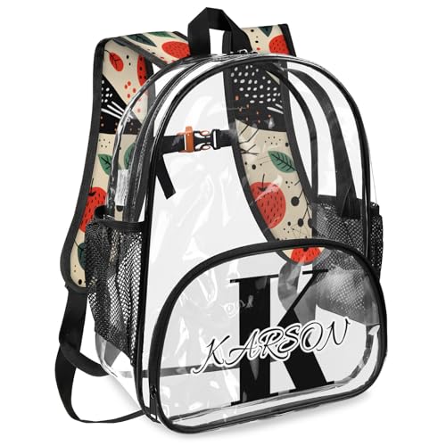 Personalized Large Clear Backpack Stadium Approved Heavy Duty PVC Plastic Custom Apples and Birds Transparent Backpacks See Through Bag with Name, Farmhouse2