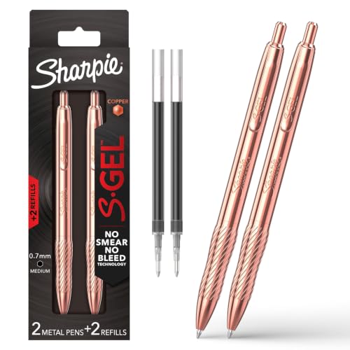 Sharpie S-Gel Pens, Copper Metal Body, Medium Point (0.7mm), Black Gel Ink, Includes 2 Pens and 2 Additional Ink Refills