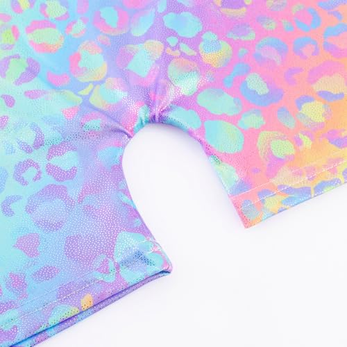Image of EQSJIU Gymnastics Leotards for Girls Kids Rainbow Mosaic Mermaid Butterfly Stars Leopard Galaxy Tie Dye Cosmos Leopard