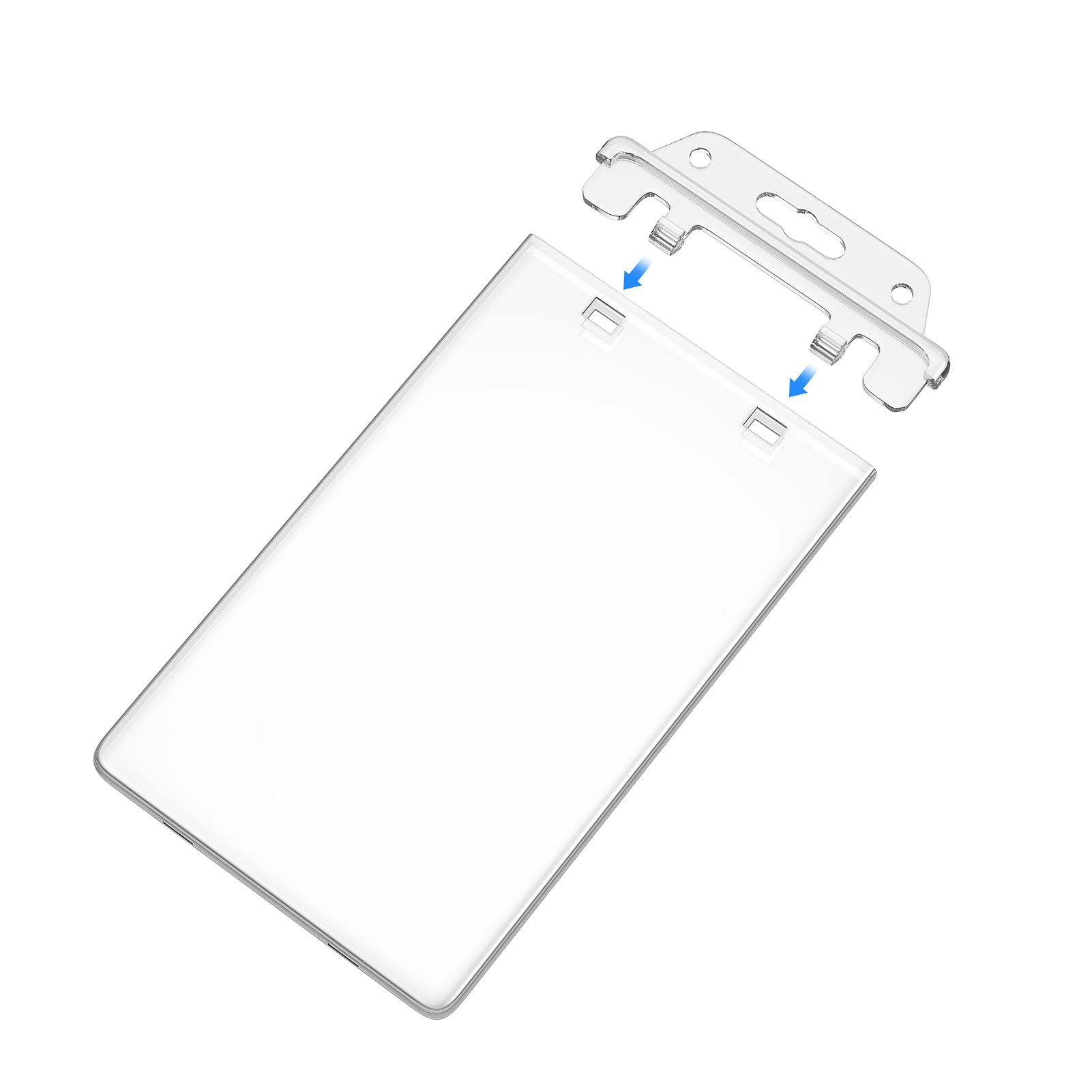 Fallen One 50 Pack Hard Plastic ID Badge Holders, Clear ID Holder for Lanyard, Permanent Locking, Vertical