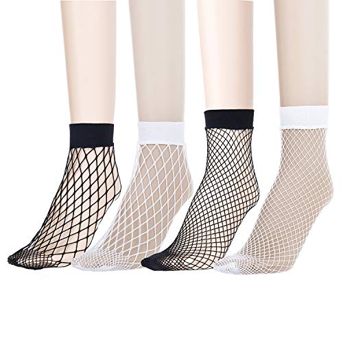 TOMYEER 4 Paires De Femme Résille Chaussette (2 Noirs 2 Blancs)