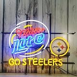 Handmade Real Glass Neon Tube Beer Compatible for Miller Lite Go Steeler Neon Signs For Home Bar Man Cave Pub Store Restaurant Wall Decor Artwork Wedding Decor Neon Birthday Party Gifts 24 X 20 Inches