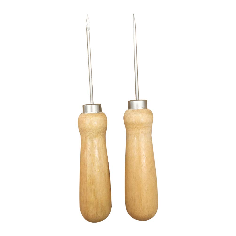 4 Pack Awl Tool Kalebas Vorm Lederen Craft Doek Houten Handvat Scratch Awl Tool Scratch Awl Tool Pin Ponsen voor Lederen Pouch Gat DIY Handgemaakte