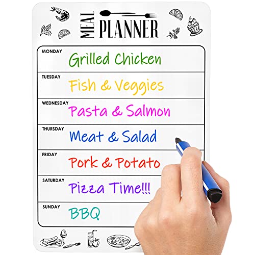 Dry Erase Magnetic Meal Planner for Refrigerator A4 (8.5x12 inch) - Magnet Weekly Menu Board for Fridge - Magnetic Menu White Board - Fridge Meal Planner Magnet - Dinner Meal Planner Dry Erase Board