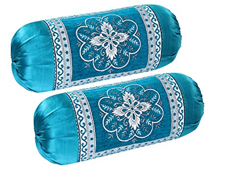 Image of Velvet Floral Chenille Bolster Cover Set - (Sky Blue, 32x16 inches, Standard) - 2 Piece