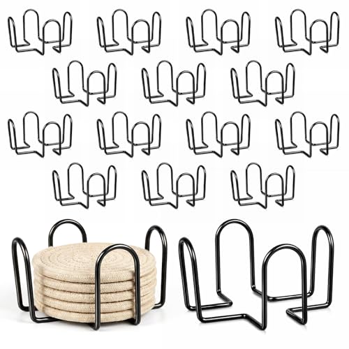 HANLANXUE 16 Pack Metal Coaster Holder 4 Inch Black Iron Coaster Stand Metal Drink Coasters Storage Holders Bulk for Square or Round Coasters Sets Fit 4 to 7Coasters