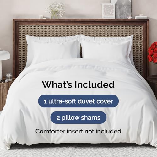 Image of Duvet Cover Super Queen Size Set - Extra Soft Super Queen Duvet Cover 98 inch x 90 inch with 2 Pillow Shams for Women, Men, Kids & Teens - Hotel Luxury w / Zipper Closures & Ties - Comfy & Breathable (White)