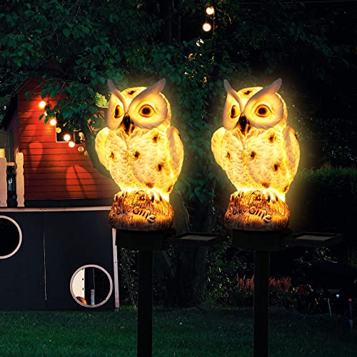 Smilingtown Owl Solar Garden Lights Resin Warm White Led Figure Waterproof Decorations With Stake For Outdoor Yard Pathway Outside Patio Lawn Decor 2 Pack (White Owl) #TOP5