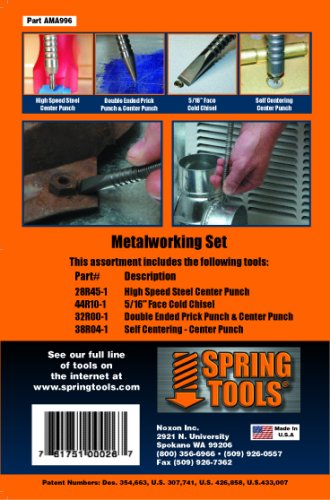 SpringTools AMA996 4 Piece Metalworking Set with High Speed Steel Center Punch, Self Centering Center Punch, 5/16-Inch Cold Chisel, Combination Prick Punch & Center Punch.