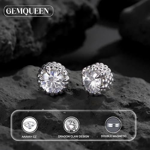 Magnetic Earrings for Men Women - 5A Shiny CZ Dragon Claw Punk Hypoallergenic Stainless Steel Non Piercing Clip on Fake Earrings Studs Gold Silver Black 5/6.5/8MM Not Easy to Fall2