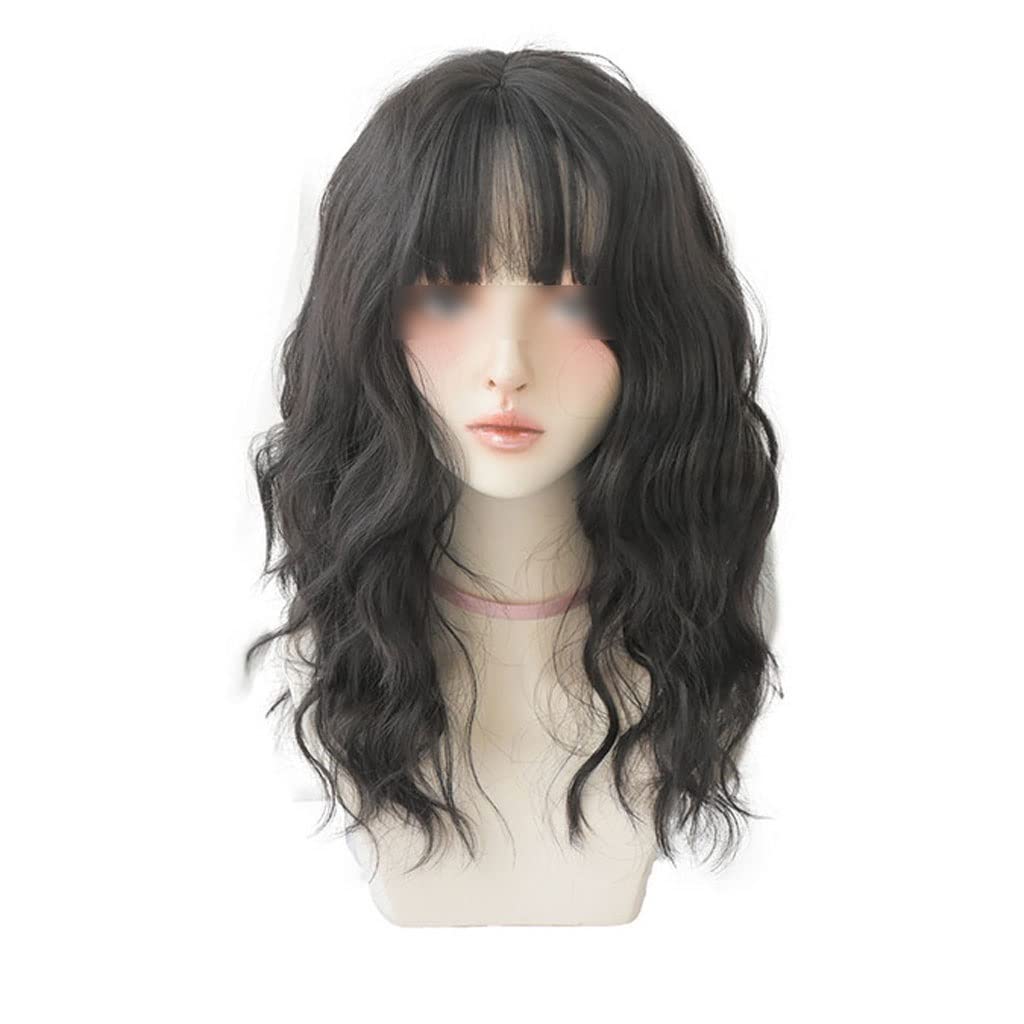 Perruque Femme Longs Cheveux Bruns bouclés synthétique effet naturel avec frange