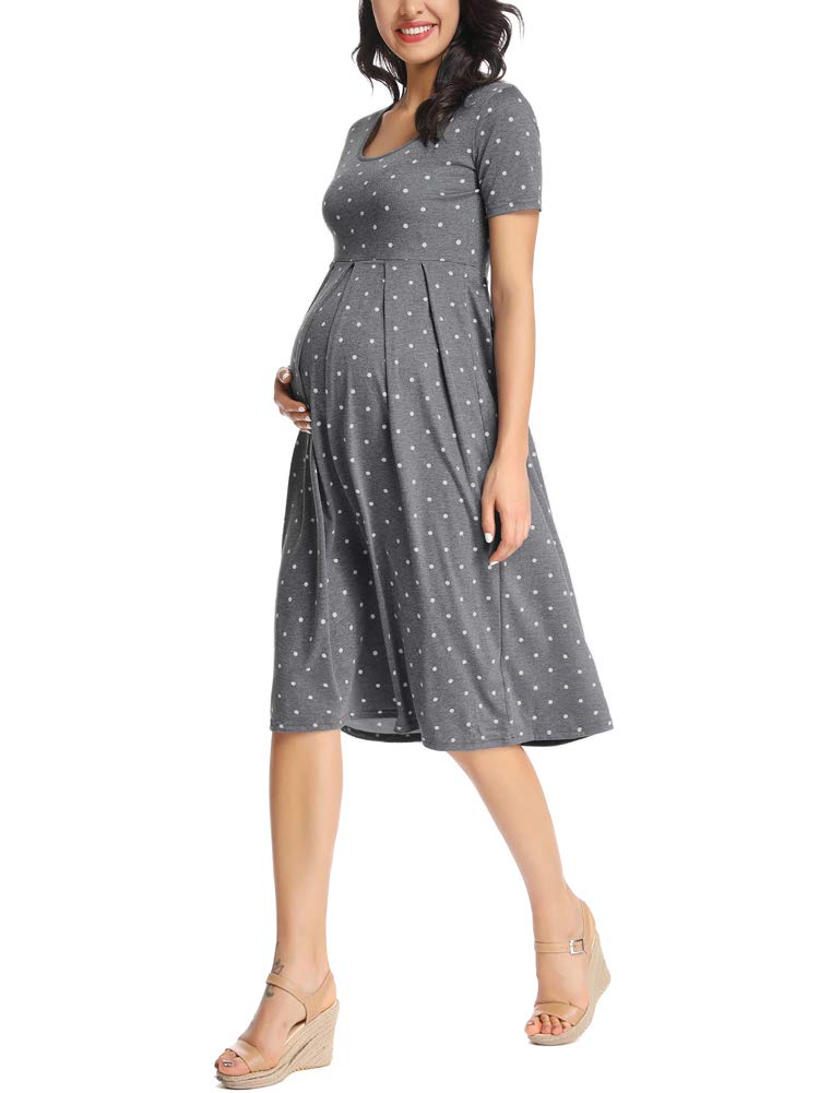 Vestido de maternidad de manga corta para mujer, casual, acampanado, vestido midi para embarazada