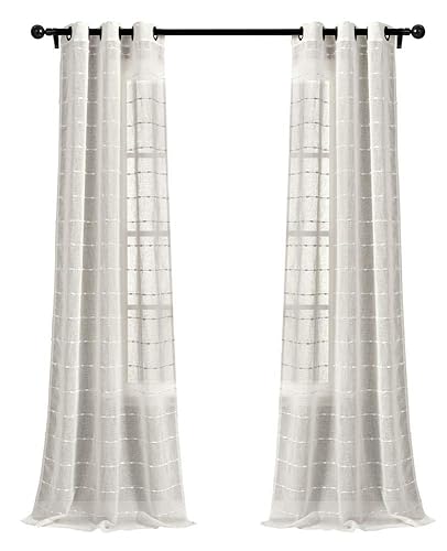 Lush Decor Farmhouse Textured Grommet Sheer Window Curtain Panel Pair,