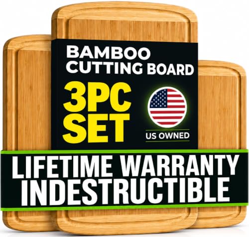 INDESTRUCTIBLE Extra Large Bamboo Cutting Board Set of 3 with Vertical Grain Strength Technology...