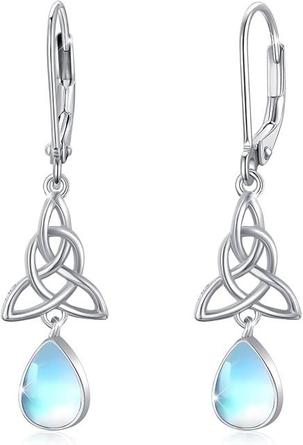 Turquoise/Moonstone Earrings ,Celtic Trinity Earrings for Women,925 Sterling Silver Leverback Drop Earrings Teardrop Dangle Earrings Turquoise jewellery for Girls Kids