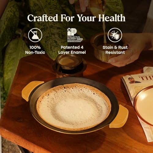 Image of CUMIN CO. Cast Iron Appam Pan | 22 cm | 5 Year Warranty | Non Toxic Non Stick Appachetty Pan | Chemical Free Coating | No Seasoning Needed | Mustard