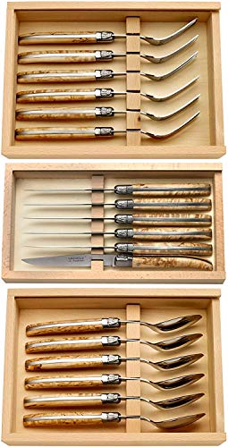 Laguiole France Besteck-Set in Geschenkboxen aus Kiefernholz, handgefertigt in Frankreich Birkenholz