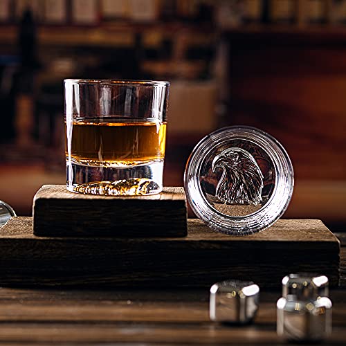 Queen&Stone Lead Free Old Fashioned Whiskey Glasses With Eagle Pattern On The Thick Weighted Bottom 10Oz Set Of 4 Perfect For Scotch, Bourbon Cocktails #TOP5