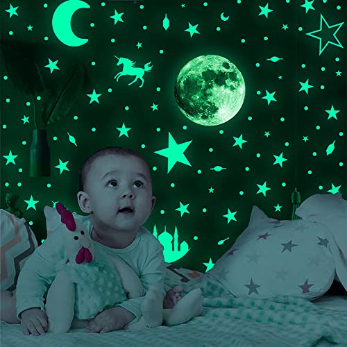 Shackcom Autocollants Lumineux Lune Étoiles Stickers Muraux Décoration de Plafond Fluorescent Étoiles Phosphorescentes Autocollant Bebe Garcon Fille Enfant Adulte Chambres Plafond Décoration-Château Cover