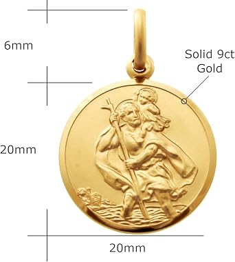 Alexander Castle Solid 9ct Gold St Christopher Pendant Medal for Women Men Boys Girls - 20mm - PENDANT ONLY with Jewellery Gift Box