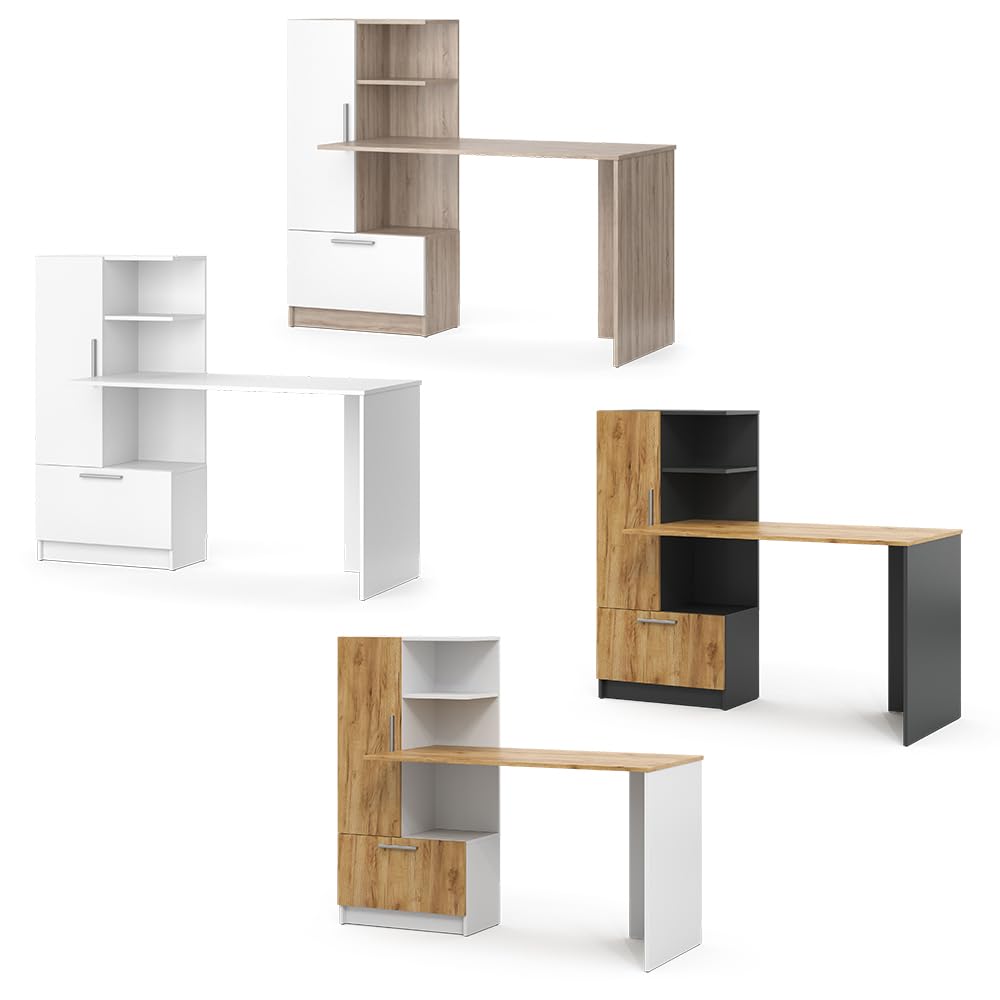 Vicco Bureau Tomy, Anthracite/chêne doré, 150x59cm, avec des espaces de Rangement Ouverts pour Un Stockage organisé