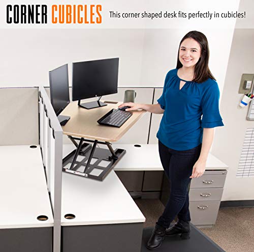 Stand Steady X-Elite Pro | Premier Corner Standing Desk Converter | Extra Large 40 Inch Sit To Stand Desk | Fully Assembled | Height Adjustable Desk Converter For Cubicles And L-Shaped Desks (Maple) #TOP2