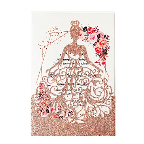 Invitations en or rose à paillettes lot de 20 cartes chic 13x18 cm