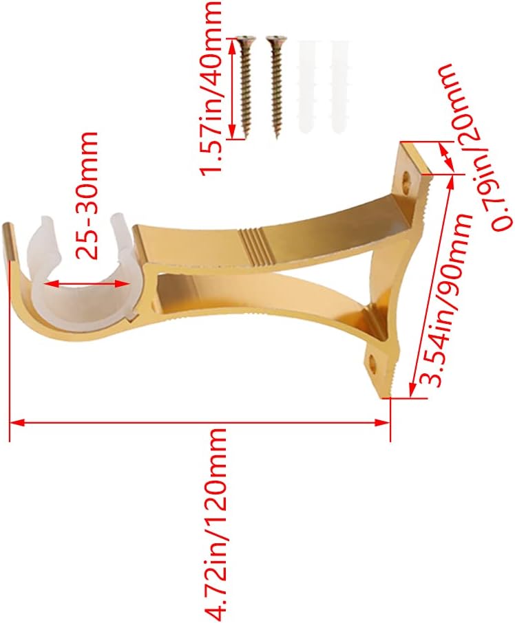 curtain rod bracket,Curtain Rod Holder, 1Pcs 120X 90 X 20mm Curtain Rod Bracket Heavy Duty Curtain Rod Holder for 25-30mm Dia Drapery Rod Aluminum Alloy Red Copper ( Color : Parent , Size : 4PCS Shiny